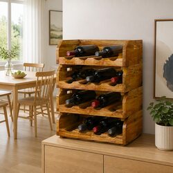 Wine Rack Set 4 pcs for 16 Bottles Wooden Storage Holder Stackable Display