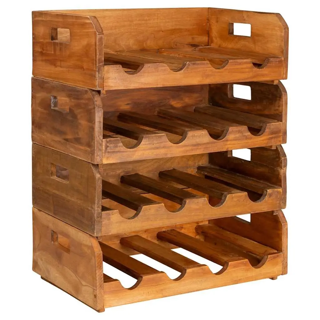 Wine Rack Set Wooden Storage Holder Stackable Display 16 Bottles Brown