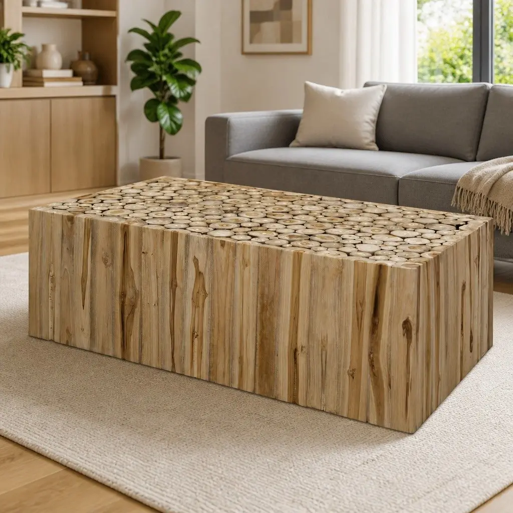 Coffee Table Brown Wood Teak Style 90x50x30cm