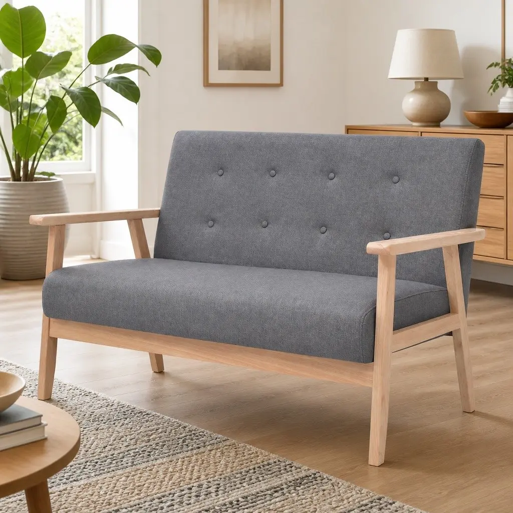 2-Seater Sofa Grey Upholstered Living Room Furniture Comfortable Relaxation