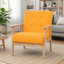 Armchair Yellow Fabric Living Room Lounge Chair Comfortable Padded Relaxation