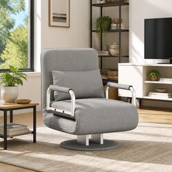 Convertible Swivel Chair Sofa Bed Recliner Chaise Lounge Grey Fabric Sleeper