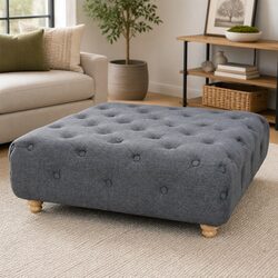 Pouffe Fabric Footrest Ottoman Grey Upholstered Seat Stool Home Furniture Decor