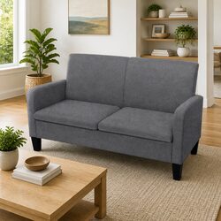 2-Seater Sofa Grey Lounge Couch Living Room Furniture Easy Assembly Compact