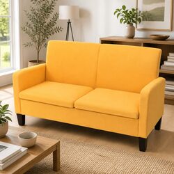 2-Seater Sofa Yellow Living Room Furniture Upholstered Comfortable Couch Settee