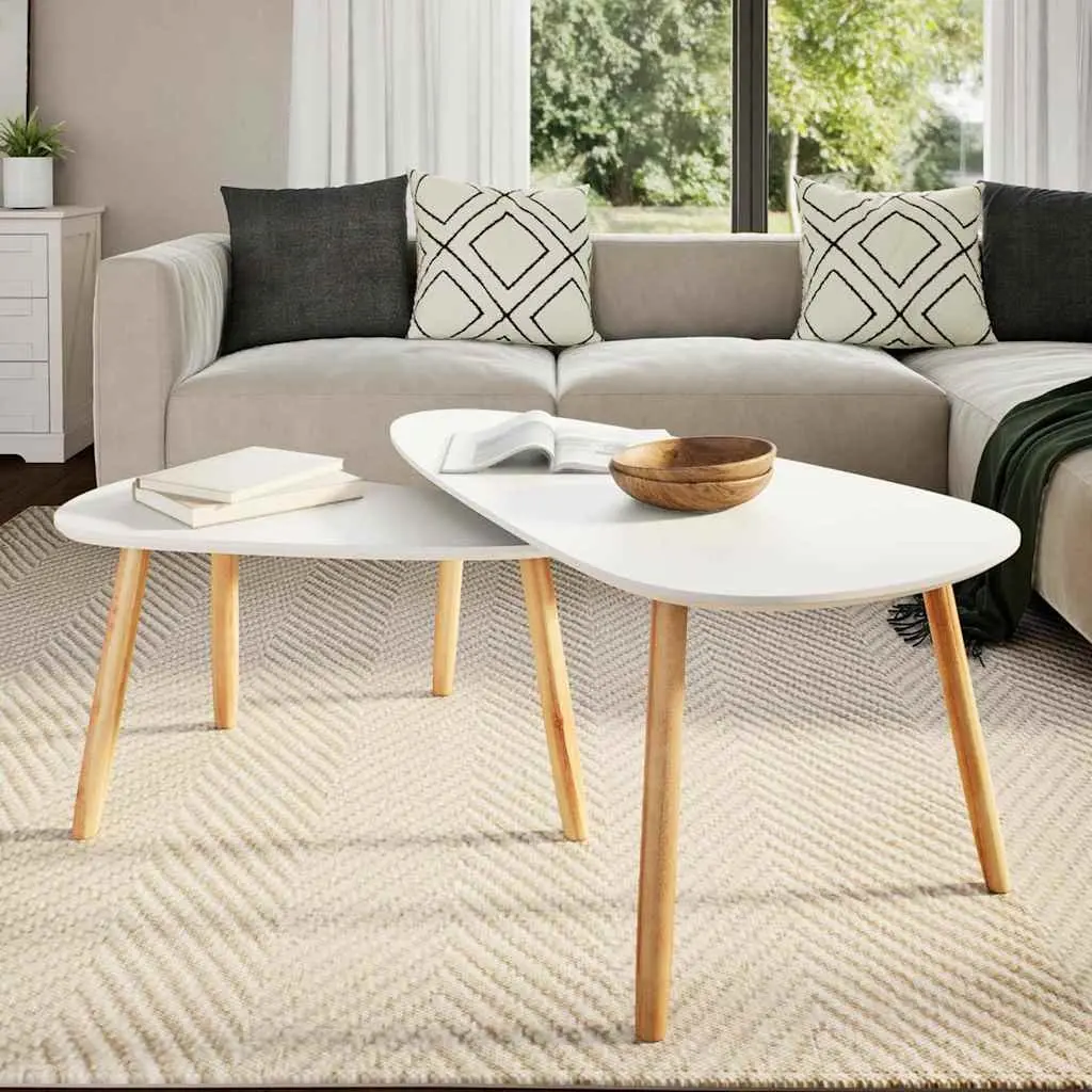 Coffee Table Set 2 Pieces Scandinavian Style White Solid Pinewood MDF