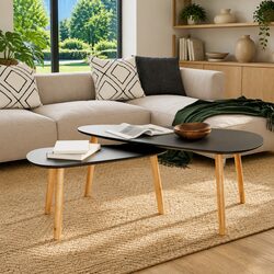 Coffee Table Set 2 Pieces Scandinavian Style Living Room Accent Furniture Black