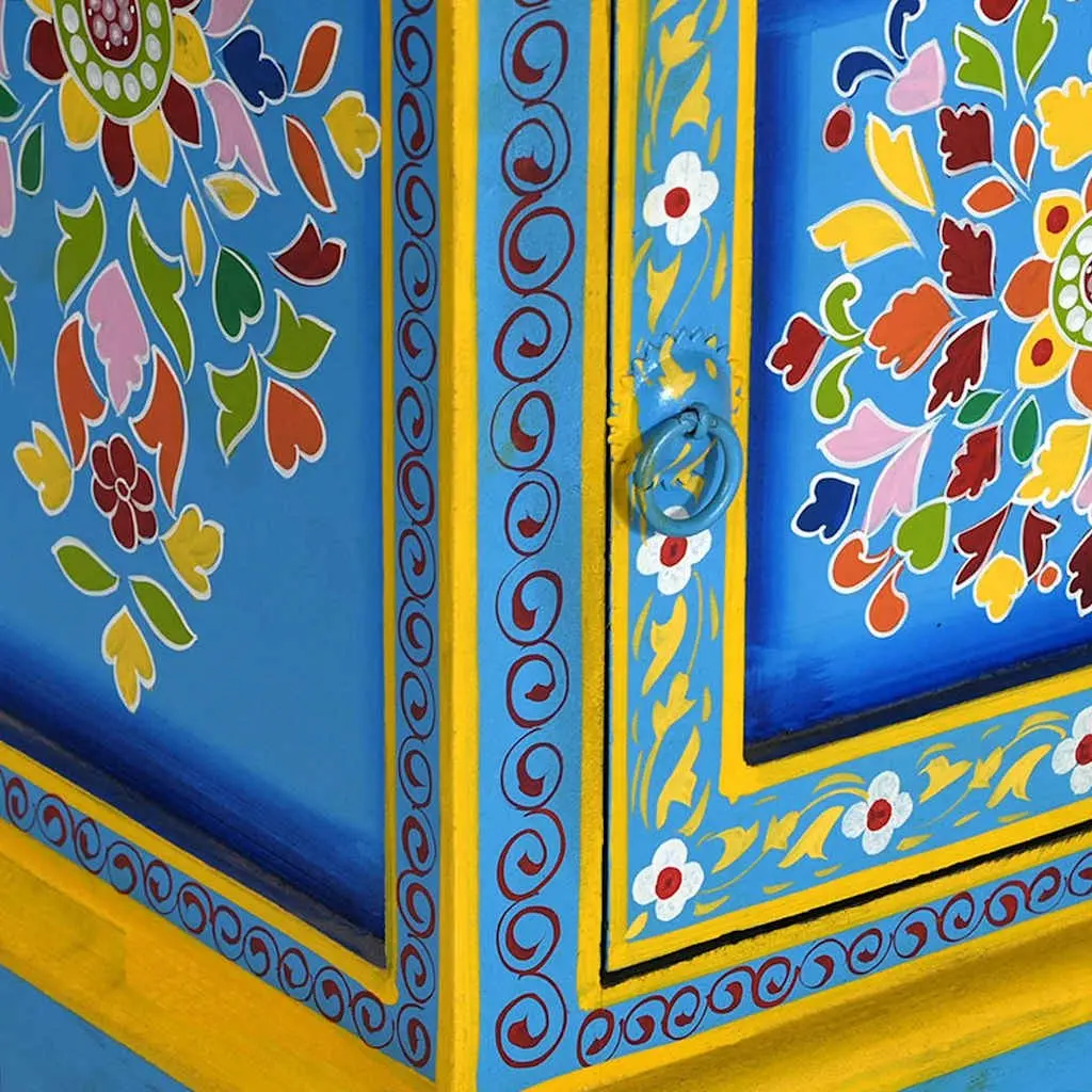 Bedside Cabinet Wooden Nightstand Hand Painted Turquoise Bedroom Storage Drawer