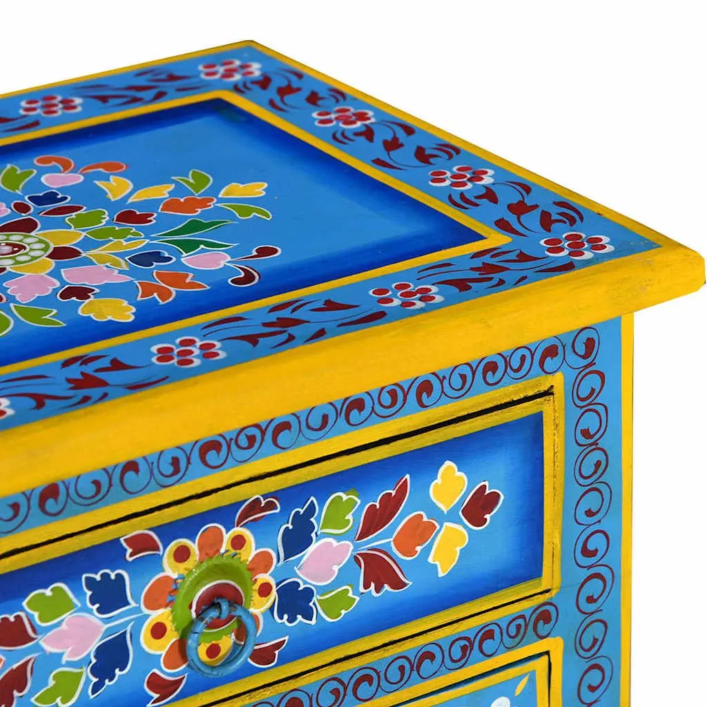 Bedside Cabinet Wooden Nightstand Hand Painted Turquoise Bedroom Storage Drawer