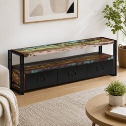 TV Cabinet Solid Reclaimed Wood Industrial Style Antique Drawers Shelf Unit