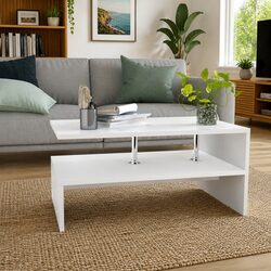 Coffee Table Two Shelf Design White Modern Living Room Accent Furniture Storage