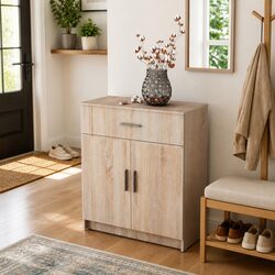 Sideboard Storage Cabinet Engineered Wood 1 Drawer 2 Door Brown Buffet Cupboard