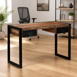 Desk with 2 Drawers Solid Reclaimed Wood Industrial Vintage Home Office
