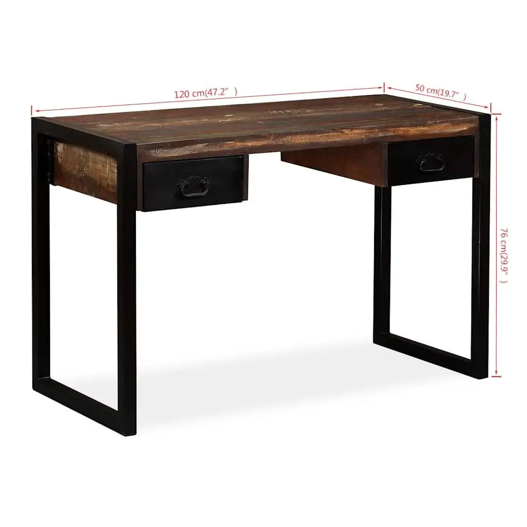Desk Solid Reclaimed Wood Industrial Vintage 120W x 50D x 76H cm Multicolour