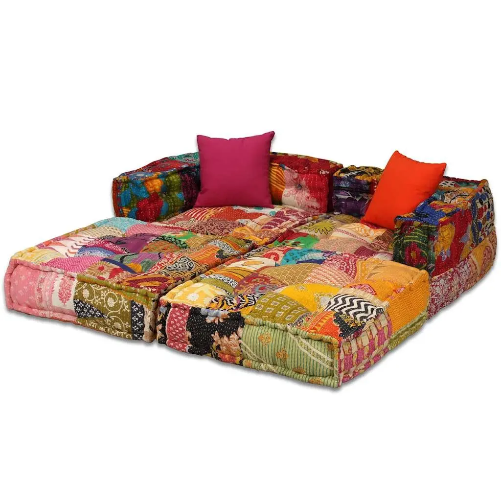 2-Seater Modular Pouffe Patchwork Fabric Sofa Bed Convertible Corner Couch