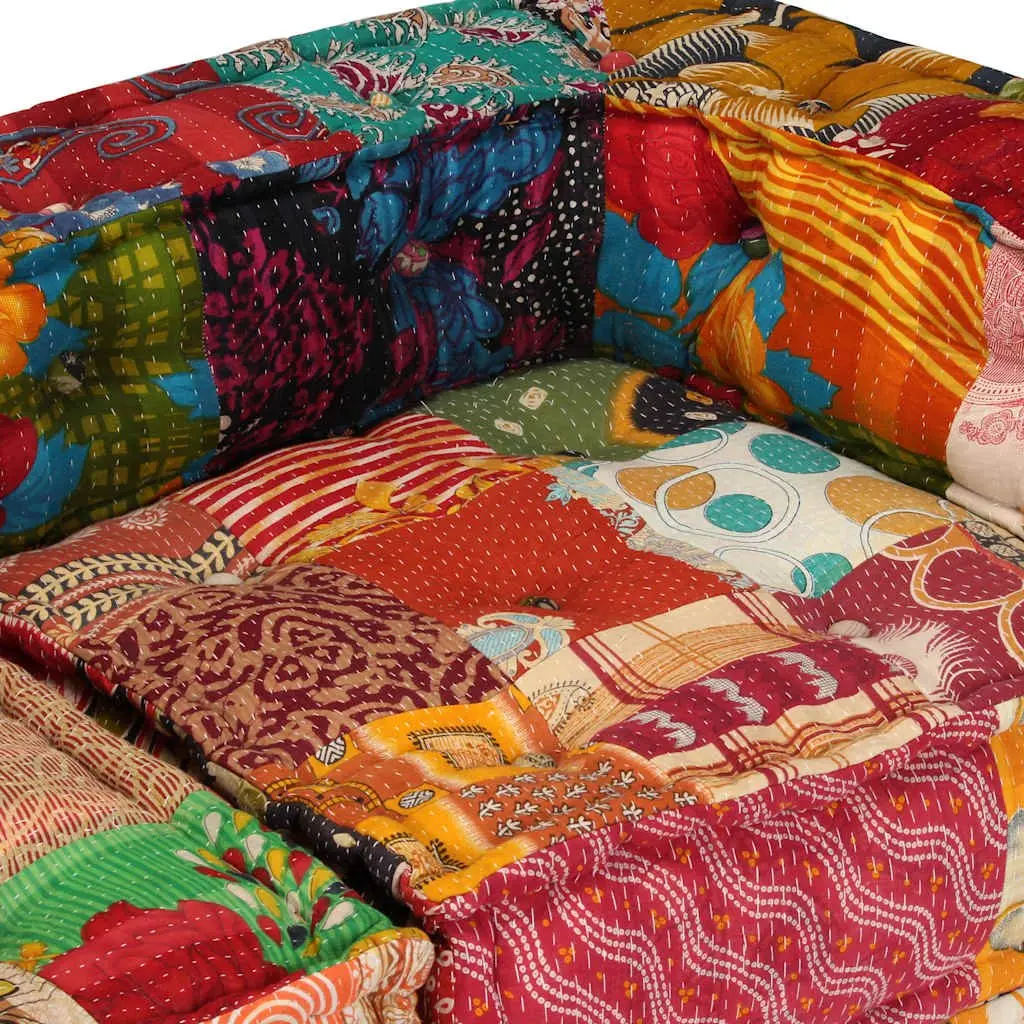 2-Seater Modular Pouffe Patchwork Fabric Sofa Bed Convertible Corner Couch