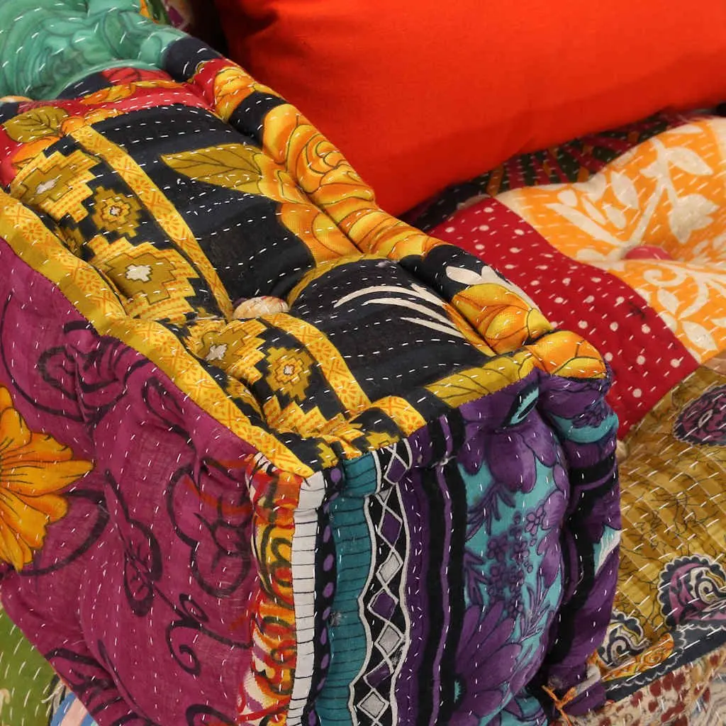 2-Seater Modular Pouffe Patchwork Fabric Sofa Bed Convertible Corner Couch
