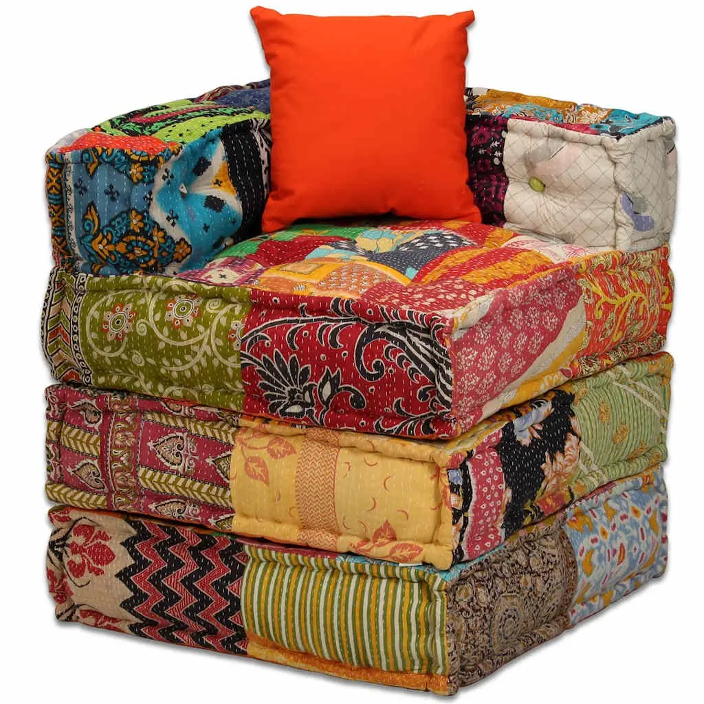 2-Seater Modular Pouffe Patchwork Fabric Sofa Bed Convertible Corner Couch