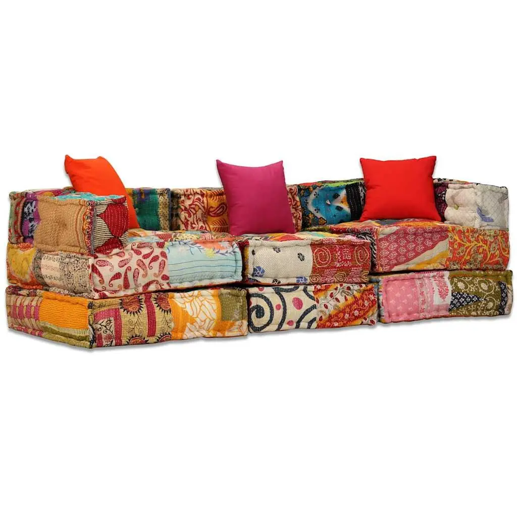 Modular Pouffe Convertible Sofa Bed 3-Seater Patchwork Multicolour
