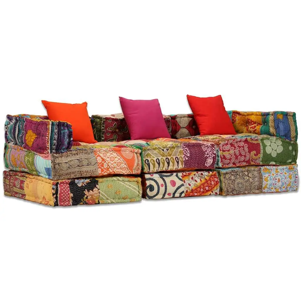 Modular Pouffe Convertible Sofa Bed 3-Seater Patchwork Multicolour