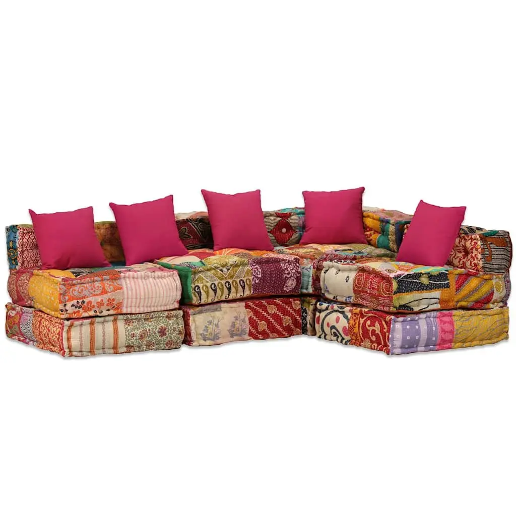 Modular Pouffe Sofa Bed Convertible Cotton Fabric 4-Seater Multicolour Patchwork