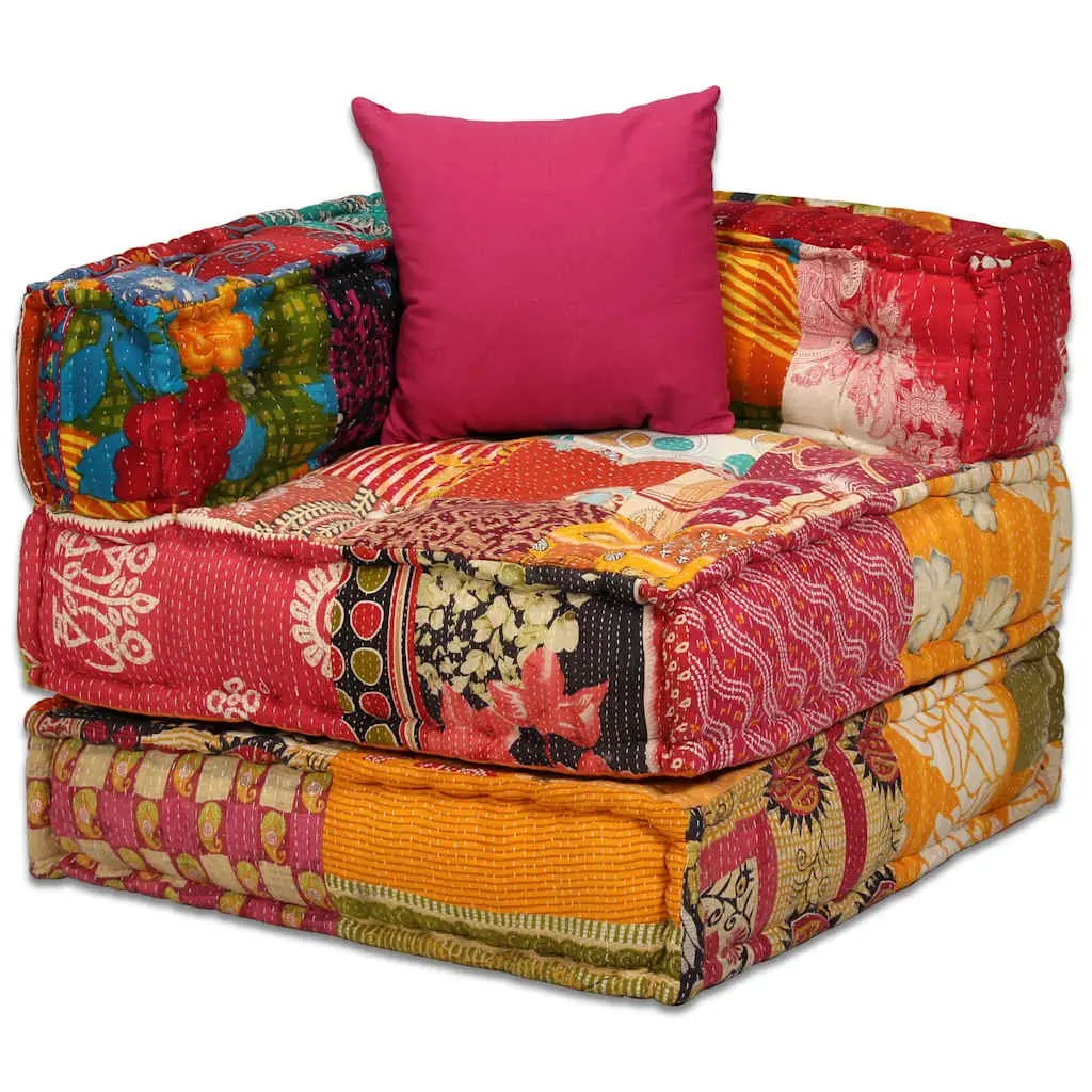 Modular Pouffe Sofa Bed Convertible Cotton Fabric 4-Seater Multicolour Patchwork
