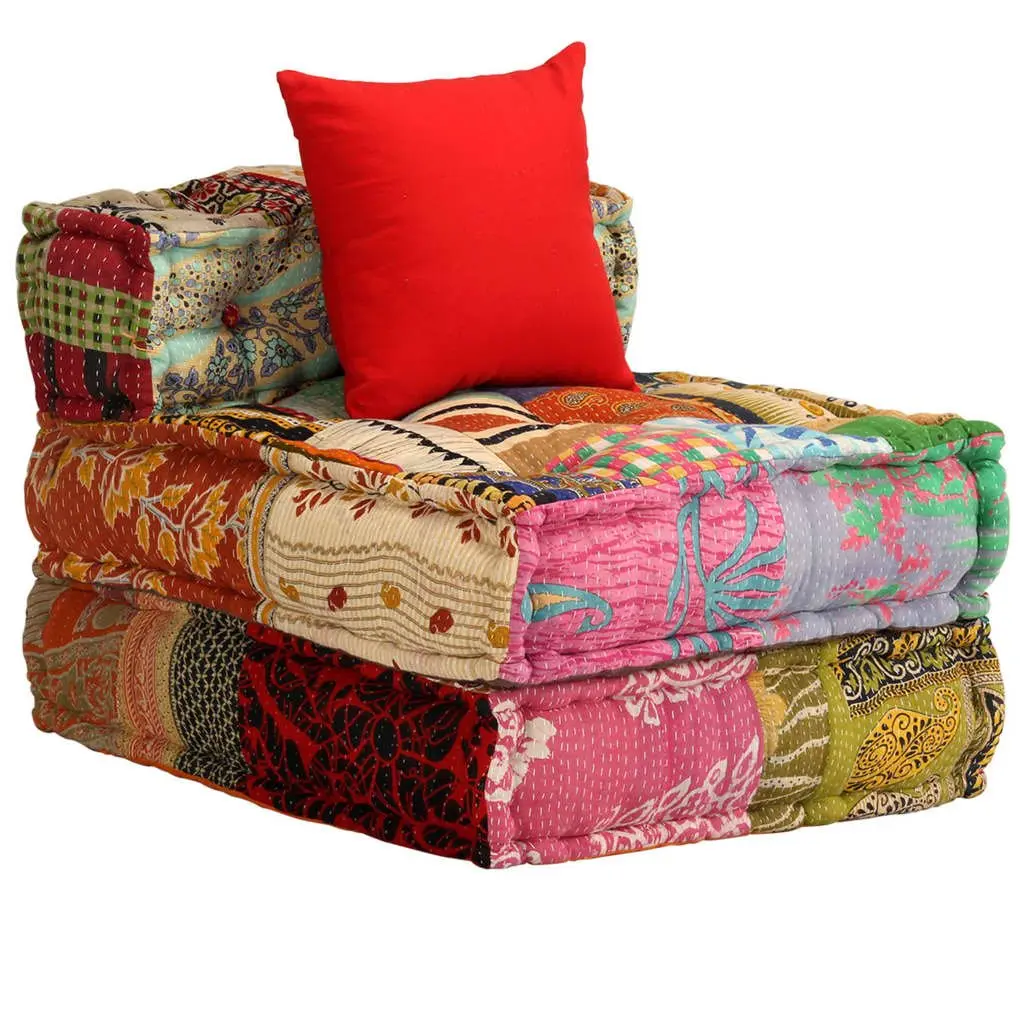 3-Seater Modular Pouffe Patchwork Multicolour Convertible Sofa Bed Lounger
