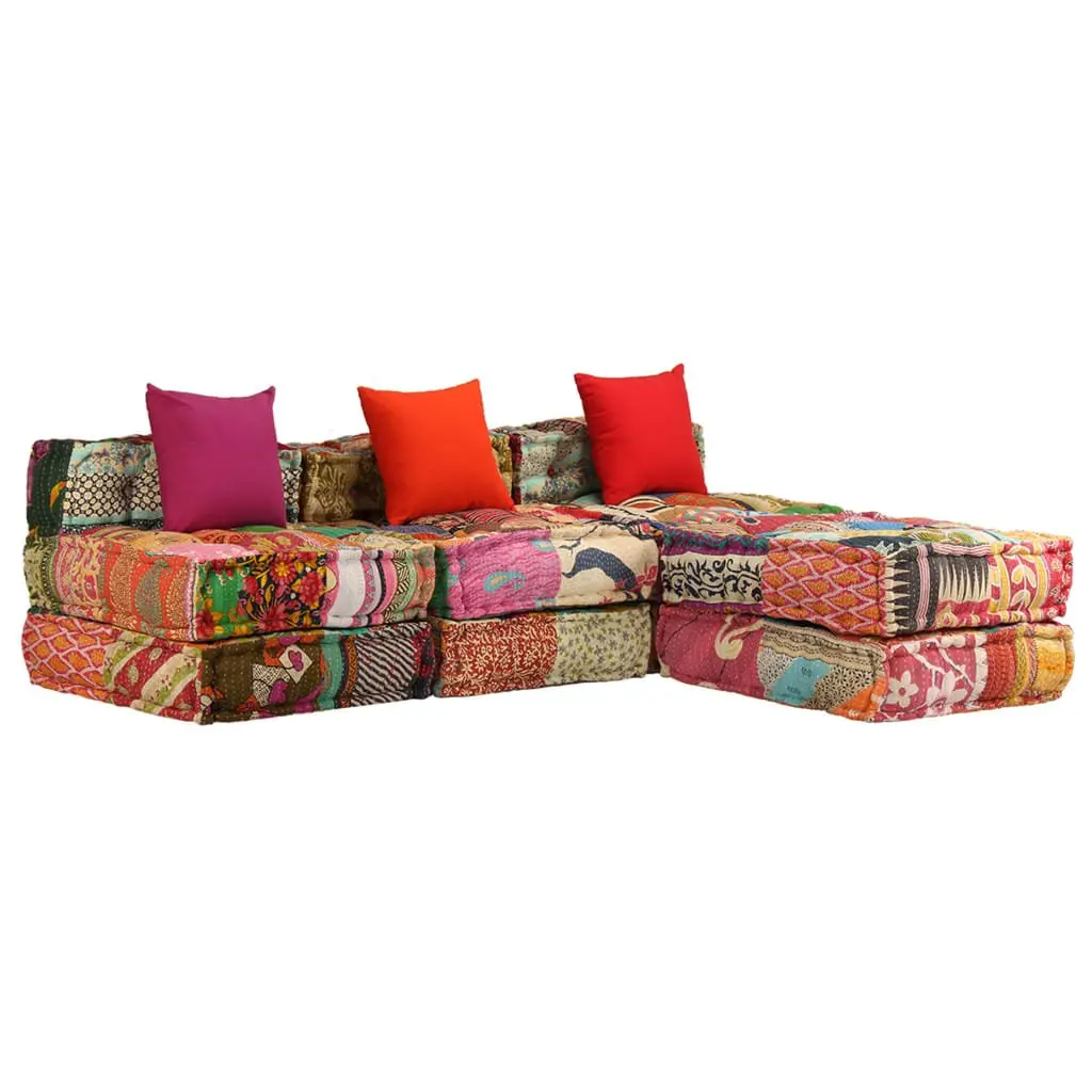 3-Seater Modular Pouffe Patchwork Multicolour Convertible Sofa Bed Lounger