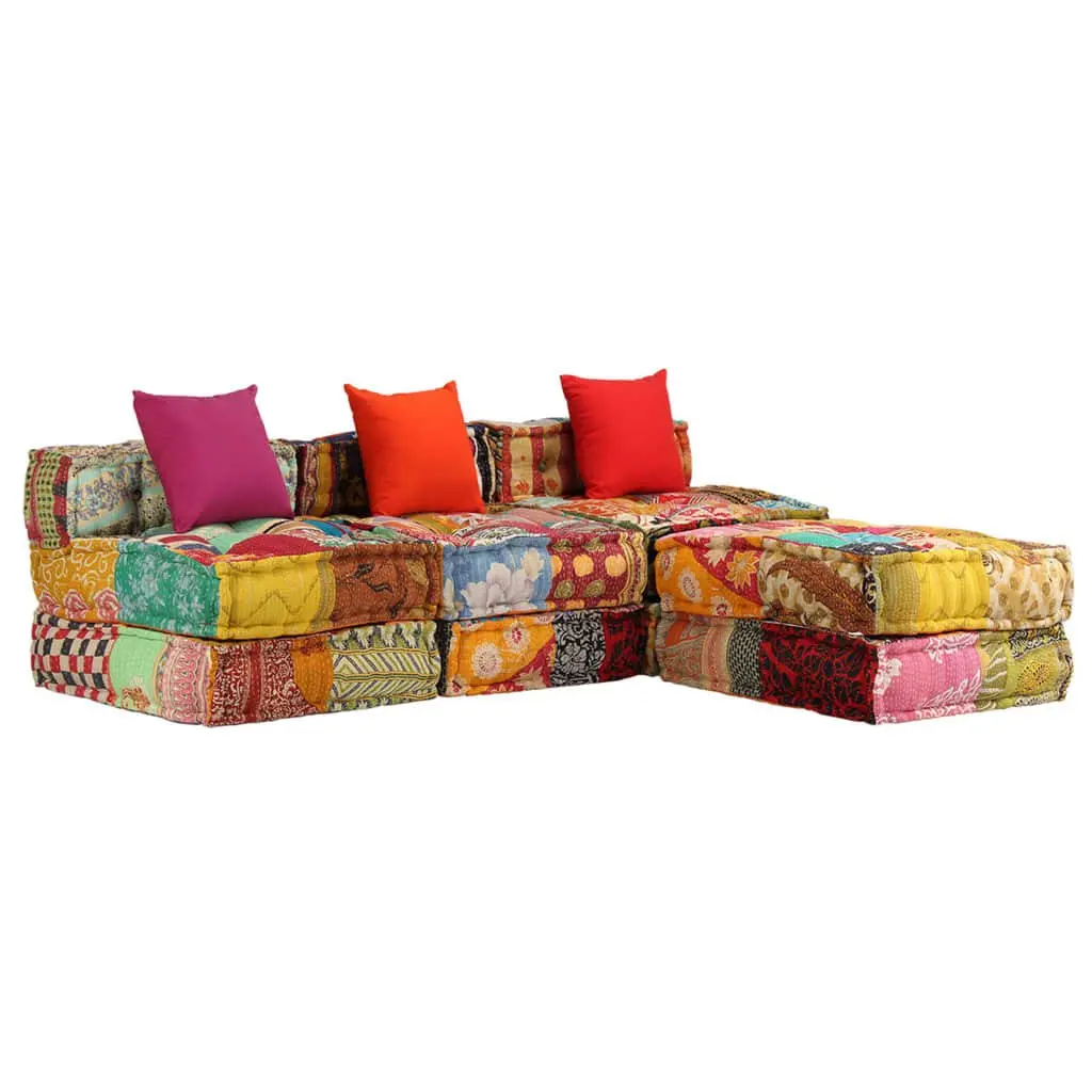 3-Seater Modular Pouffe Patchwork Multicolour Convertible Sofa Bed Lounger