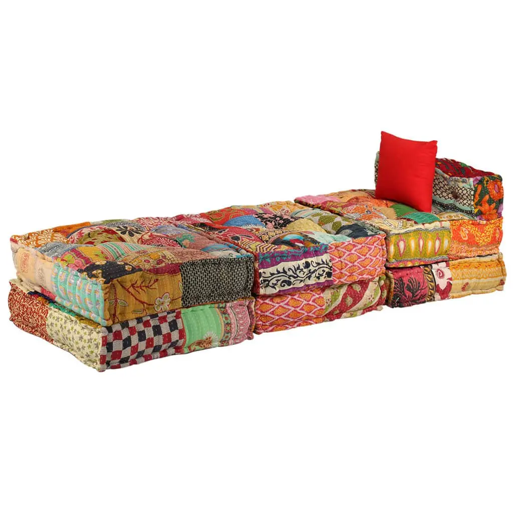 3-Seater Modular Pouffe Patchwork Multicolour Convertible Sofa Bed Lounger