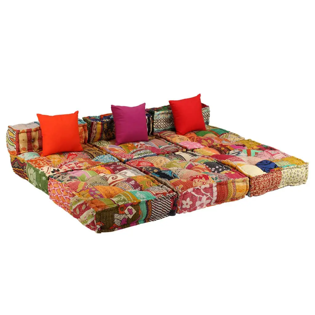 3-Seater Modular Pouffe Patchwork Multicolour Convertible Sofa Bed Lounger