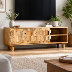 TV Cabinet Lowboard Solid Mango Wood Living Room Storage Unit Brown 118x35x40cm