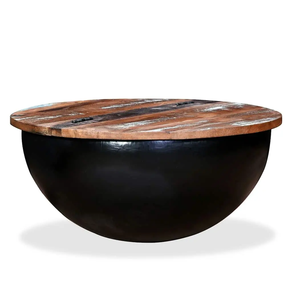 Coffee Table Solid Reclaimed Wood Black Bowl Shape Industrial Design Storage