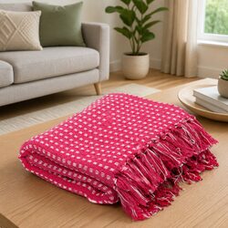 Cotton Throw Blanket 160x210 cm Pink Plaid Tassel Sofa Bed Chair Drape Cover