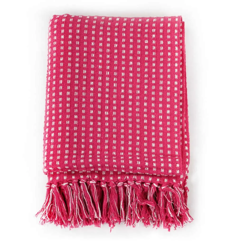 Cotton Throw Blanket 160x210 cm Pink Plaid Tassel Sofa Bed Chair Drape Cover