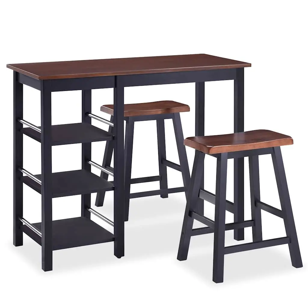 Bar Set 3 Pieces Table and Stools Kitchen Dining Furniture Black MDF Rubberwood