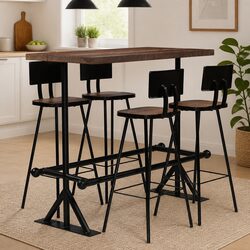 Bar Set 5 Piece Reclaimed Wood Table Chairs Industrial Dining Furniture Brown