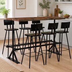Bar Set 7 Piece Solid Reclaimed Wood Multicolour Industrial Kitchen Dining