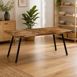 Dining Table Reclaimed Teak Steel Industrial Brown Kitchen Furniture 180x90x76cm