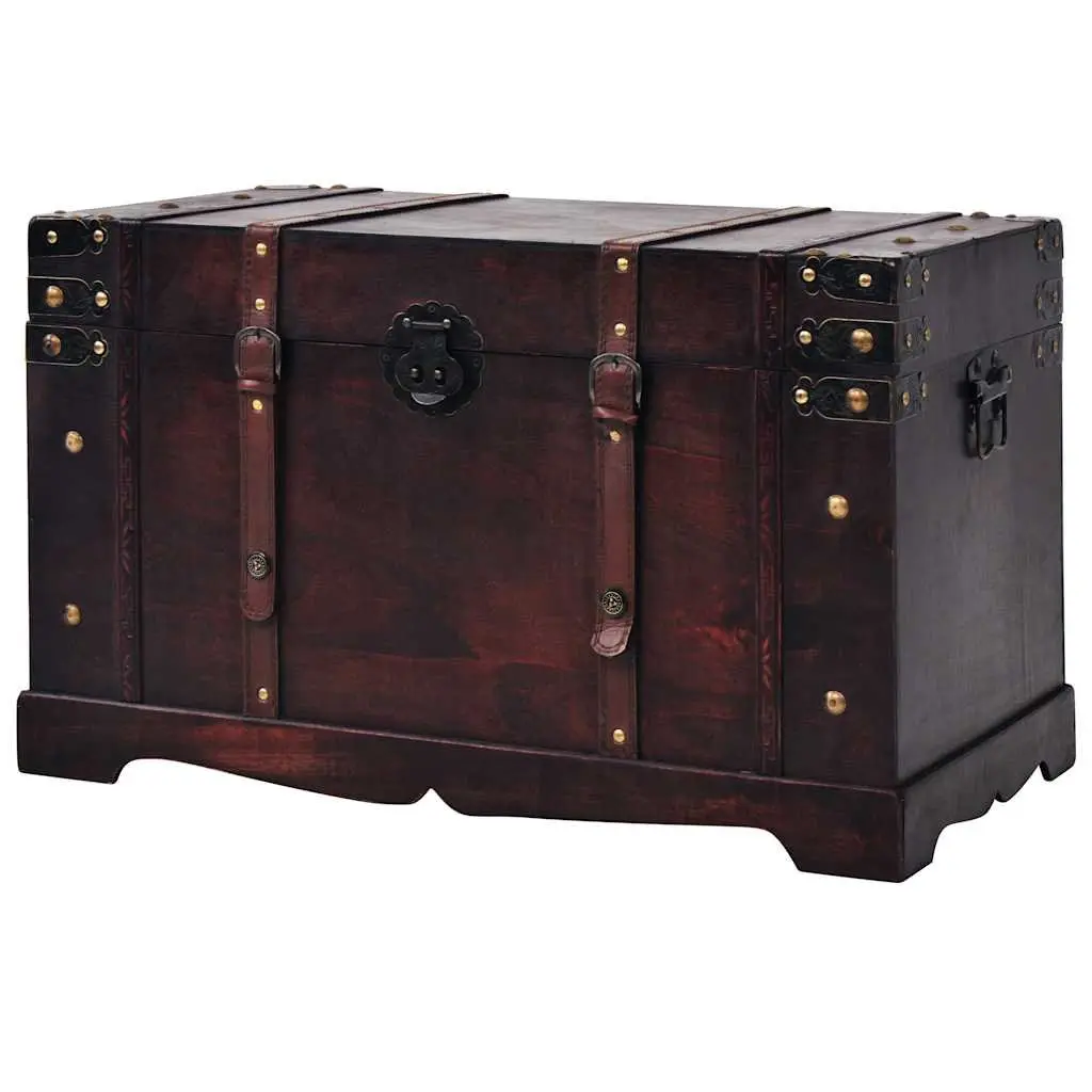 Wooden Storage Chest Antique Style Brown Latch Closure Portable Handles