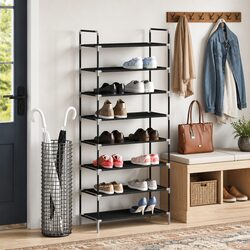 Shoe Rack 8 Shelves Storage Organiser Metal Frame Non-woven Fabric Black