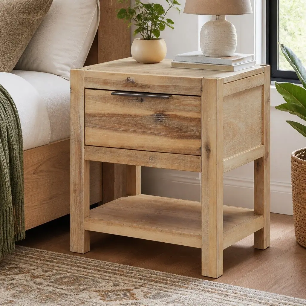 Bedside Table Nightstand Solid Acacia Wood Brown 40x30x48 cm