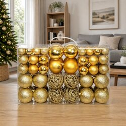 Christmas Ball Ornament Set 100 Pieces 3cm 4cm 6cm Gold Shatterproof Decoration