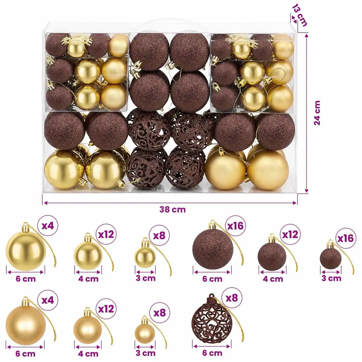 Christmas Ball Ornaments Set Shatterproof 3cm 4cm 6cm Multicolour