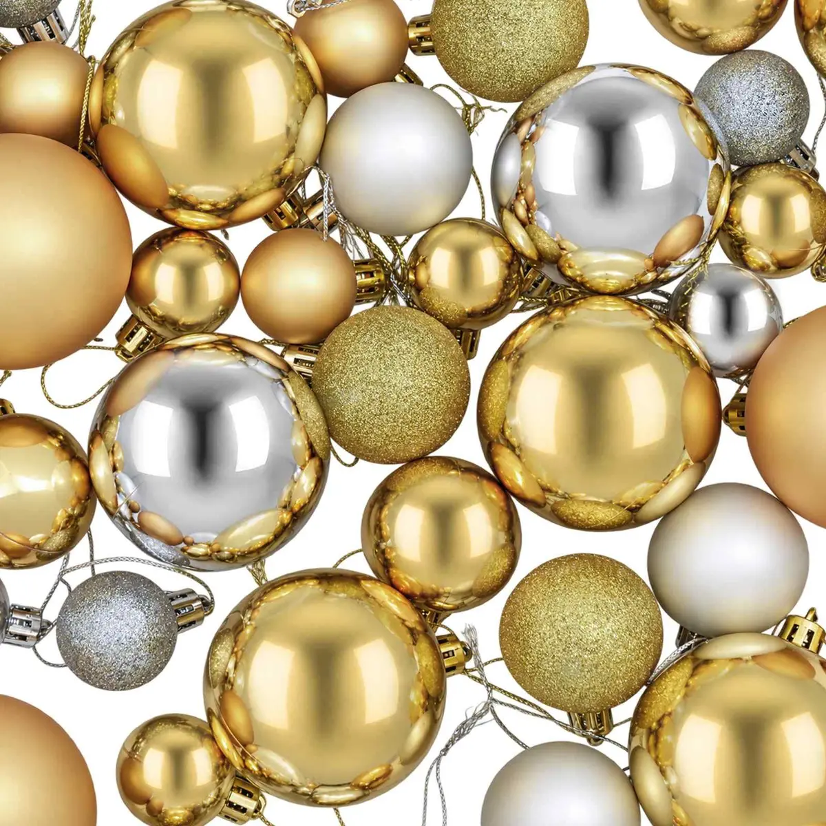 Christmas Balls Ornaments Shatterproof Glitter Finish 100 Piece Silver Gold