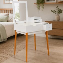 White Dressing Table with Mirror Makeup Vanity Bedroom Furniture Storage
