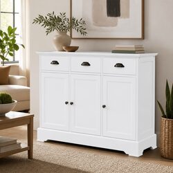 White Sideboard 3 Door Storage Cabinet Living Room Buffet Furniture