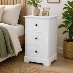 White Bedside Cabinet with 3 Drawers Storage Nightstand Bedroom Furniture