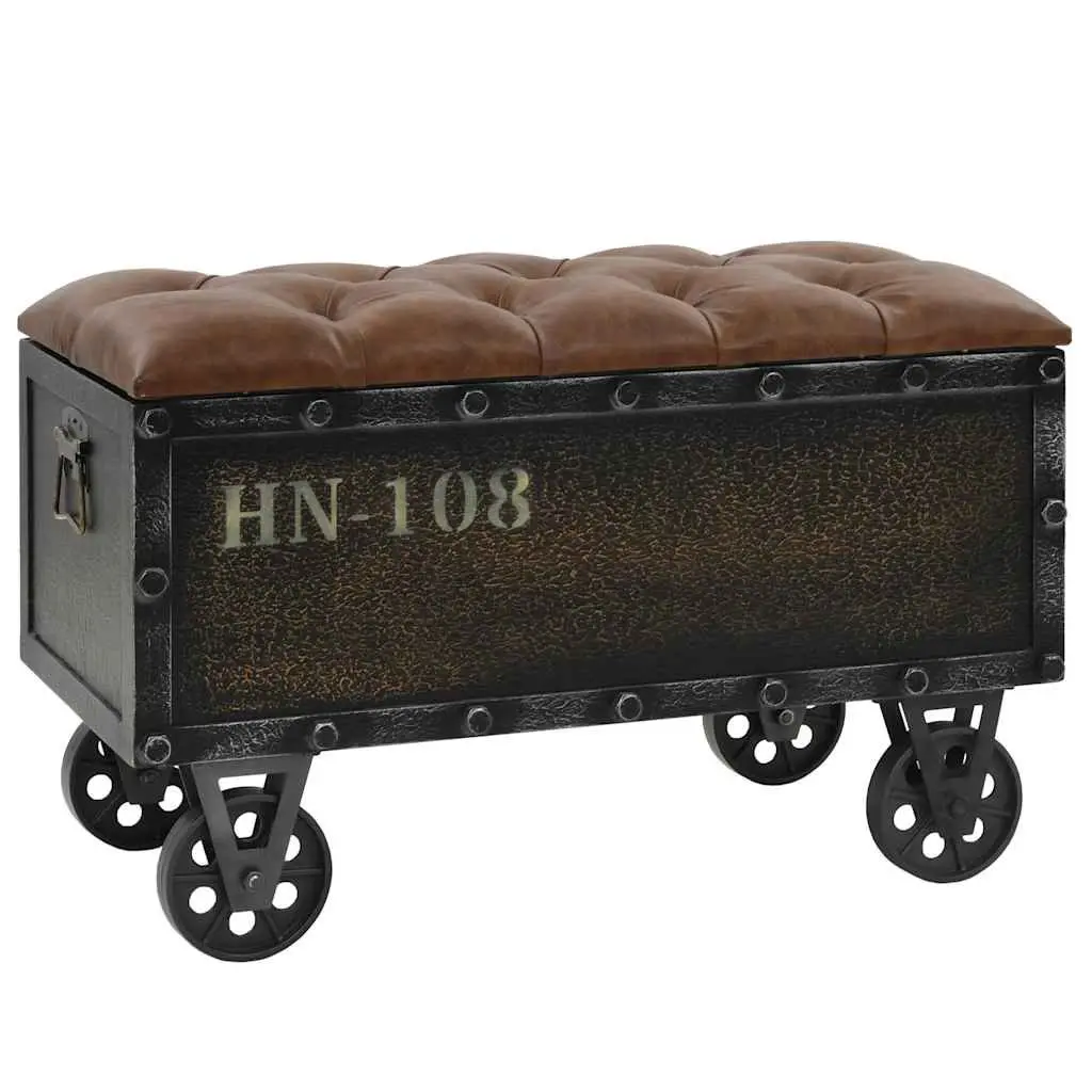 Storage Bench Tufted Cushion 80.5x41x50cm Solid Wood Artificial Leather Brown