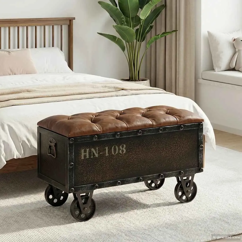 Storage Bench Tufted Cushion 80.5x41x50cm Solid Wood Artificial Leather Brown